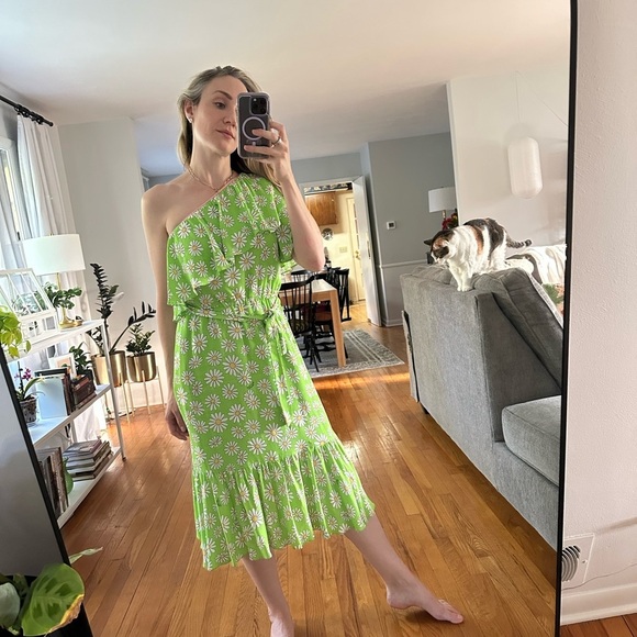 Boutique Moschino Daisy Mae floral Green Floral One-Shoulder Dress XS - Picture 2 of 4